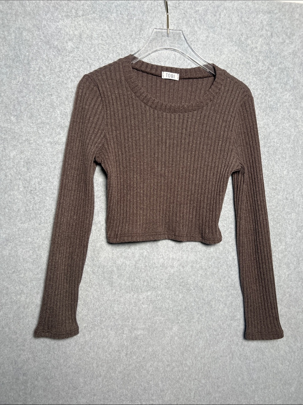 TOBI Ribbed Long Sleeve Cable Knit Super Crop Top Sz M boxy
